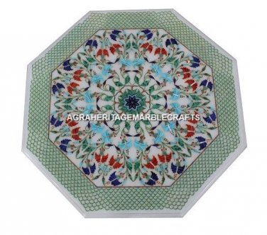 White Marble Coffee Table Top Multi Stone Inlay Marquetry Best Home Decor H3357