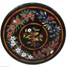 30" Black Marble Table Top Birds Inlaid Precious Handmade Beautiful Decor Arts