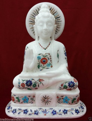 12" White Marble Gautam Buddha Figure statue Decor Gifts Reglious Handcarved Art