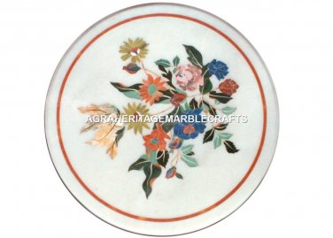 Marble Round Coffee Cafe End Table Top Mosaic Fine Floral Inlay Home Decor H4405