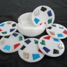 Marble White Coffee Coaster Rare Gemstone Inlay Marquetry Gifts Decor Art Gifts