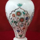 9" White Marble Flower Vase Jar Semi Precious Inlay Work Marquetry Decor Gifts