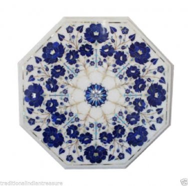 18" Marble Lapis Semi Precious Stones Coffee Table Top Unique Mughal Arts Decor