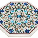 Marble Coffee Top Turquoise Lapis Table Mosaic Floral Work Home Decorative H2988