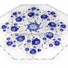 12" White Marble Side Coffee Table Lapis Stone Inlay Outdoor Mosaic Decora H3060