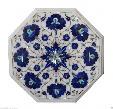 18" White Marble Coffee Table Lapis Lazuli Semi Precious Italian Home Decorative