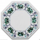 12" White Marble Restaurant Table Top Rare Elephant Mosaic Inlay Home Decorative
