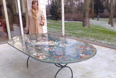 6'x4' Marble Coffee Dining Table With Stand Pietradura Inlay Garden Decor H3747