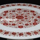 Round White Marble Carnelian Stone Coffee Table Top Inlay Occasional Decor H3187