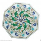 14" White Marble Coffee Table Top Malachite Inlaid Parrot Outdoor Mosaic Decor