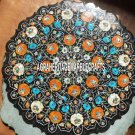 Black Marble Table Rare Hakik Turquoise Stone Marquetry Inlay Garden Decor H3278