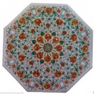 24" White Marble top coffee Table Round Handmade Mosaic Malachite Home Decor