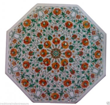 24" White Marble top coffee Table Round Handmade Mosaic Malachite Home Decor