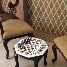 White Marble Coffee Chess Table Top Marquetry Inlay Mosaic Elephant Arts H3703