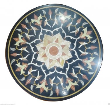 30"x30" Marble Coffee Table Top Rare Pietra Dura Gem Marquetry Inlay Mosaic Decor