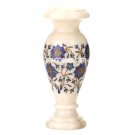 9"x4'' White Marble Flower Vase Lapis Floral Inlay Mosaic Marquetry Gifts H3597