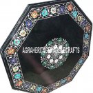 30'' Black Marble Top Garden Table Furniture Inlaid Marquetry Gems Decor H3344