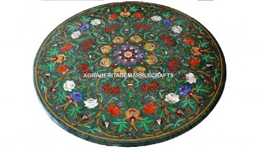 24'' Marble Granite Top Coffee Round Table Marquetry Inlaid Mosaic Decor H3153