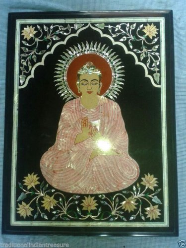 Black Marble Dining Coffee Table Top Buddha Buddhism Marquetry Home Decor Art
