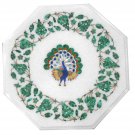 12" Marble Coffee Table Top Inlaid Peacock Art Marquetry Christmas Special Decor