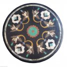 2' Black Marble Coffee Table Top Furniture Marquetry Work Dining Table Decor Art