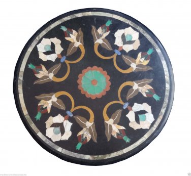 2' Black Marble Coffee Table Top Furniture Marquetry Work Dining Table Decor Art