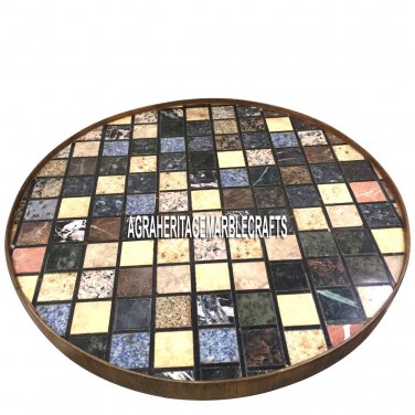Black Round Top Marble Coffee Table Mosaic Marquetry Inlay kitchen Decor H3834