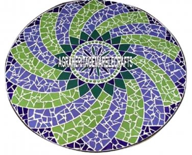 Marble Side Coffee Table Top Mosaic Marquetry Lapis Inlaid Hallway Decor H3963