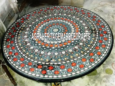 Black Marble Dining Table Top Hakik Stone Marquetry Inlay Home Gifts Decor H3370