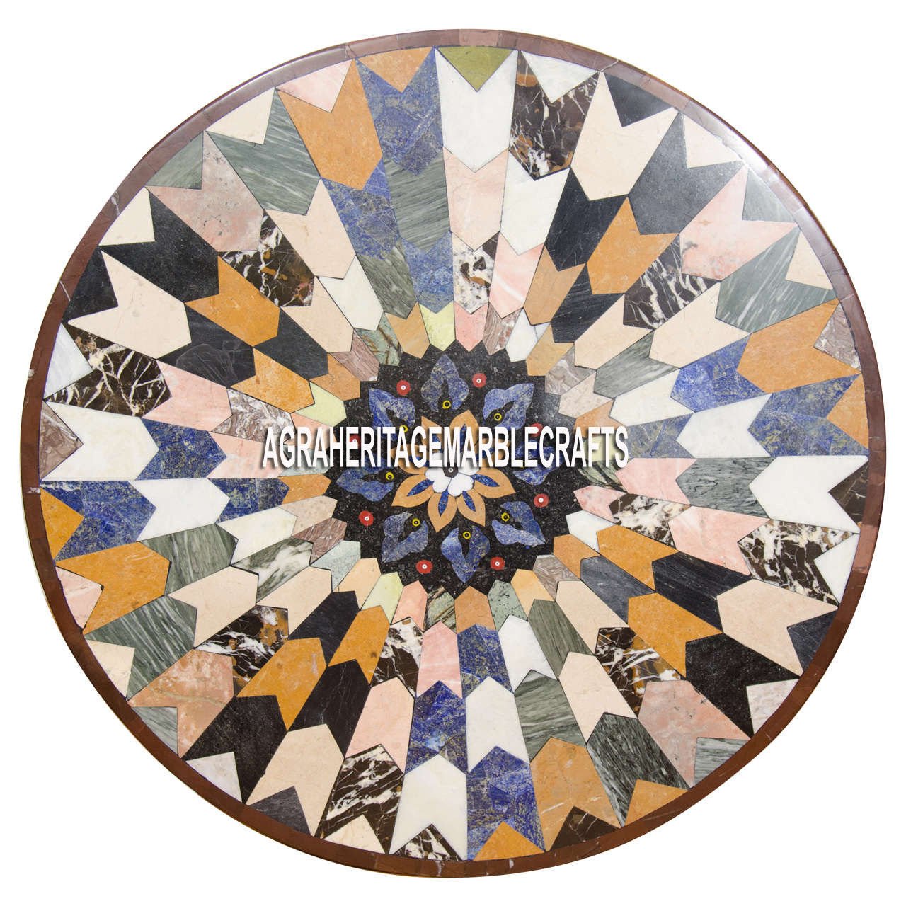 Black Marble Round Center Table Handmade Mosaic Inlay Work Kitchen