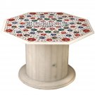 White Marble Coffee Table With Stand Lapis Floral Stone Inlay Garden Decor H3540 White Marble Coffee Table With Stand Lapis Floral Stone Inlay Garden Decor H3540