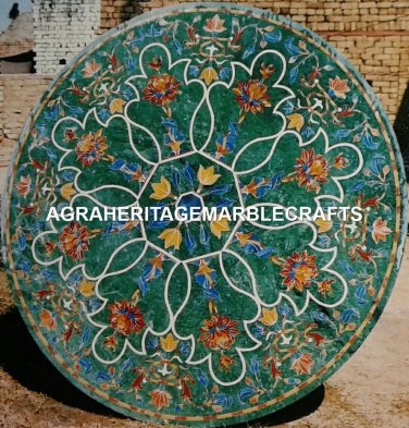 Green Marble Dining Table Lapis Hakik Inlay Garden Marquetry Art Furniture H3118