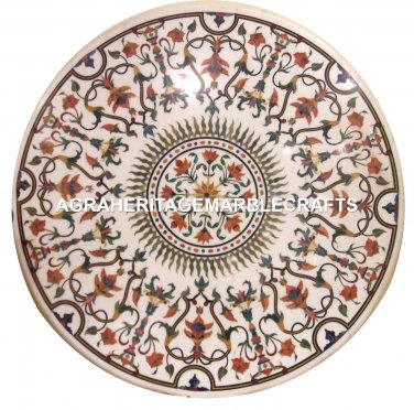 Marble Round Dining Top Table Hakik Marquetry Inlay Gems Pietradura Decor H3045