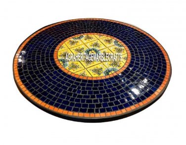 Black Marble Dining Table Top Mosaic Handmade Art Inlay Living Room Decor H4024