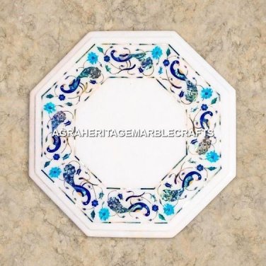 Peacock Attractive Arts Marble Coffee Cafe Table Top Semi Precious Inlaid H5346