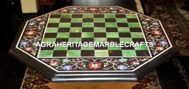 24" Attractive Marble Garden Chess Play Table Top Marquetry Inlay Decor H4593