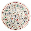 3'x3' White Dining Table With Marble Top Inlay Stone Halloween Home Decor H907A