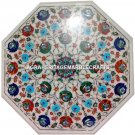 White Marble Coffee Table Top Multi Gemstone Inlay Art Marquetry Furniture H3034