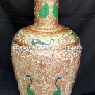 15" Elegant Flower Marble Vase Gold Handpainted Design Peacock Art Decor H4165