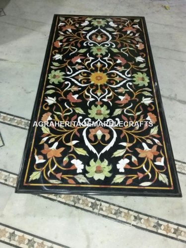 4'x2' Marble Dining Table Floral Inlaid Marquetry Black Friday Furniture H3129