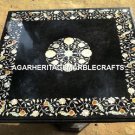 Black Marble Coffee Table Top Rare Marquetry Inlay Work Home Mosaic Decor H2047
