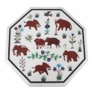 Marble Dining Coffee Table Top Handmade Elephant Marquetry Home Decorative H467