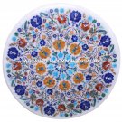 White Marble End Coffee Table Floral Work Hakik Inlay Mosaic Marquetry Art H3050
