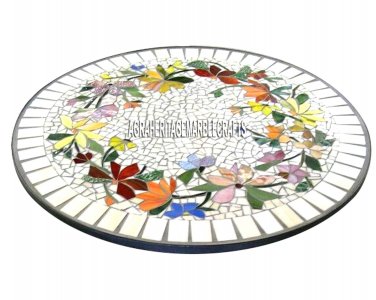 White Marble Round Coffee Table Top Floral Multi Inlay Living Room Decor H3839