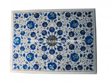 12"x18" Marble Coffee Table Real Lapis Gems Inlay Arts Mosaic Garden Decor H3133