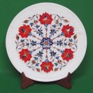 White Round Marble Serving Plate Carnelian Inlay Precious Floral Art Decor H4528 White Round Marble Serving Plate Carnelian Inlay Precious Floral Art Decor H4528