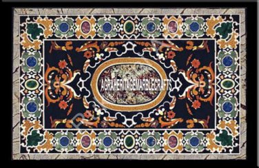 6'x4' Black Marble Top Dining Table Pietradura Inlay Beautiful Hallway Art H3846