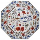 36" White Marble Dining Room Table Top Marquetry Inlaid Animals Art Decor H3027