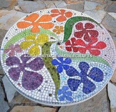 Marble White Round Dining Room Table Multi Mosaic Floral Arts Garden Decor H3991