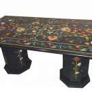 3'x6' Black Marble Dining Table Top PietraDura New Pattern Work Beautiful Decor